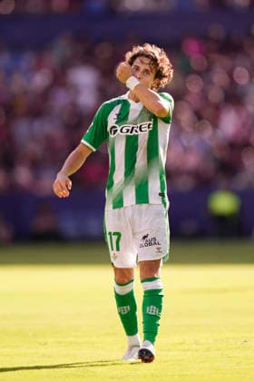Levante UD v Real Betis Balompie - LaLiga EA Sports 2026 27 Rodrigo Riquelme left winger of Betis and Spain celebrates after scoring his sides first goal during the LaLiga EA Sports 2026 27 match between Levante UD and Real Betis Balompie at Ciutat de Valencia on August 29, 2026 in Valencia, Spain. Valencia Spain  Copyright: xJosexBretonx originalFilename:bretonhernandez-levanteu260829_npXWZ.jpg