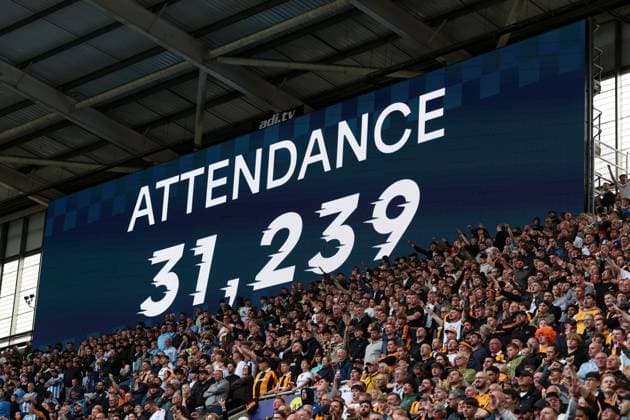 Match day attendance displayed on the large internal screen Coventry City v Hull City, Premier League Football, Football, Coventry Building Society Arena, Coventry, UK - 29 Aug 2026Coventry Coventry Building Society Arena United Kingdom EDITORIAL USE ONLY No use with unauthorised audio, video, data, fixture lists, club league logos or live services. Online in-match use limited to 120 images, no video emulation. No use in betting, games or single club league player publications. Copyright: xAndrewxFosker Shutterstockx 17119018eo