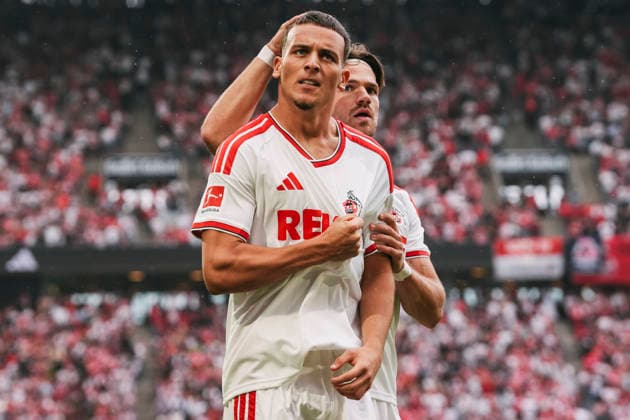 29.08.2026, xjmrgnx, Fussball 1.Bundesliga, 1.FC Koeln - TSG Hoffenheim v.l. SaÃ¯d El Mala (10, Koeln) bejubelt seinen Treffer zum 1:1 und zieht am Vereinswappen (DFL DFB REGULATIONS PROHIBIT ANY USE OF PHOTOGRAPHS as IMAGE SEQUENCES and or QUASI-VIDEO) Koeln *** August 29, 2026, xjmrgnx, Soccer, Bundesliga 1, 1. FC Köln vs. TSG Hoffenheim, Saïd El Mala 10, Cologne celebrates its goal to tie the game at 1–1 and pulls on the club crest. DFL and DFB regulations prohibit any use of photographs as image sequences and or quasi-video. Cologne