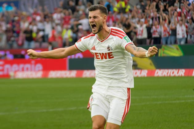Tom Krauß Krauss (Koeln 5) jubelt nach dem Tor zum 3:2 Torschuetze Torschütze Thijs Dallinga (Koeln 27) 29.08.2026 ¢ Fussball ¢ 1. FC Koeln vs TSG Hoffenheim, Rheinenergiestadion, Koeln, DFB DFL REGULATIONS PROHIBIT ANY USE OF PHOTOGRAPHS AS IMAGE SEQUENCES AND OR QUASI-VIDEO NRW Germany *** Tom Krauß Krauss, Cologne 5, celebrates after the goal that made it 3–2. Goal scorer: Thijs Dallinga, Cologne, August 27, 2026 ¢ Soccer ¢ 1. FC Cologne vs. TSG Hoffenheim, Rheinenergiestadion, Cologne, DFB DFL REGULATIONS PROHIBIT ANY USE OF PHOTOGRAPHS AS IMAGE SEQUENCES AND OR QUASI-VIDEO NRW Germany Copyright: xpepphotox xHorstxMauelshagenx pep00321, pep_20260829_hm