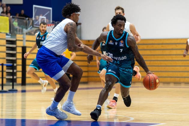 August 29, 2026, xhfmx, Basketball Exhibition Game, Frankfurt Skyliners vs. MLP Academics Heidelberg; Cantia Rahming of MLP Academics Heidelberg goes head-to-head with Isaiah Swope of the Frankfurt Skyliners, Frankfurt