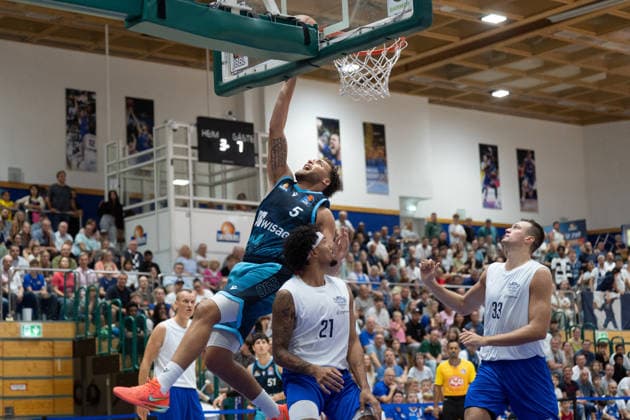 August 29, 2026, xhfmx, Basketball Exhibition Game, Frankfurt Skyliners vs. MLP Academics Heidelberg, featuring Race Thompson of the Frankfurt Skyliners with a layup in Frankfurt