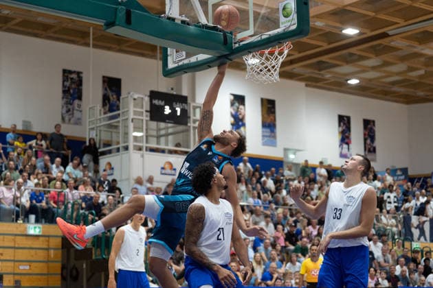 August 29, 2026, xhfmx, Basketball Exhibition Game, Frankfurt Skyliners vs. MLP Academics Heidelberg, Race Thompson, Skyliners Frankfurt scores with a layup, Frankfurt