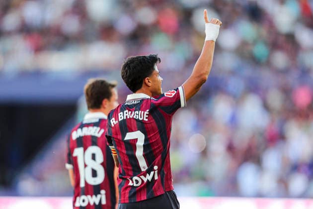 August 29, 2026, Valencia, Valencia, SPAIN: Roger Brugue of Levante UD celebrates a goal during the Spanish league, LaLiga EA Sports, football match played between Levante UD and Real Betis Balompie at Ciutat de Valencia stadium on August 29, 2026, in Valencia, Spain. Valencia SPAIN - ZUMAa181 20260829_zaa_a181_084 Copyright: xIvanxTerronx