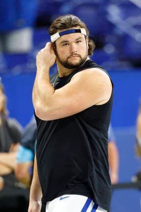 INDIANAPOLIS, IN - AUGUST 29: Indianapolis Colts guard Quenton Nelson (56) walks on the field prior to the start of a NFL, American Football Herren, USA preseason game between the Detroit Lions and the Indianapolis Colts on August 29, 2026 at Lucas Oil Stadium in Indianapolis, IN. (Photo by Jeffrey Brown Icon Sportswire) NFL: AUG 29 Lions at Colts EDITORIAL USE ONLY Icon082926002