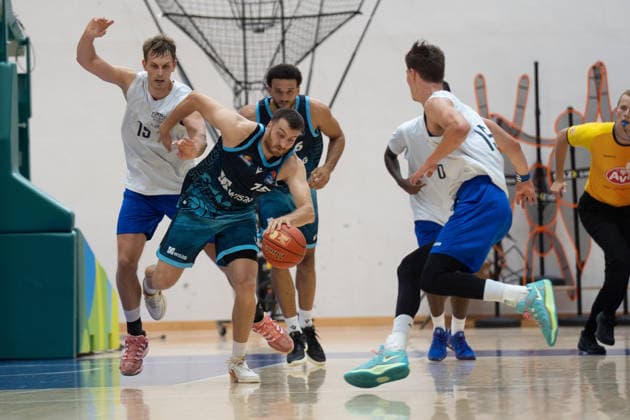 August 29, 2026, xhfmx, Basketball Exhibition Game, Frankfurt Skyliners vs. MLP Academics Heidelberg, Lorenz Brenneke (MLP Academics Heidelberg), Radii Caisin (Skyliners Frankfurt), Foul by Frankfurt