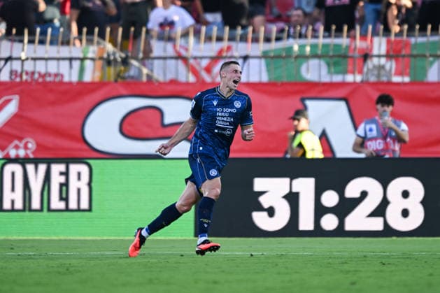 Udinese™s Jakub Piotrowski celebrating after a goal during the Serie A soccer match between AC Monza and Udinese Calcio the Brianteo Stadium in Monza, north Italy - August 29, 2026. - Soccer.  Copyright: xTizianoxBellabio LaPressex