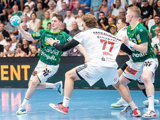 Oskar Neudeck, Frisch Auf Goeppingen, 02 on the ball, Frisch Auf Goeppingen vs. HC Erlangen, Handball, 1st Bundesliga, Men, 2026–2027 season, August 29, 2026, Frisch Auf Goeppingen vs. HC Erlangen, Handball, 1st Bundesliga, Men, 2026–2027 Season, August 29, 2026, Goeppingen Copyright: xEibner-Pressefoto MichaelxSchmidx EP_MST