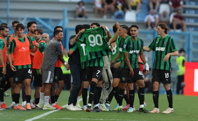 Sassuolo™s Cristian Volpato exultation after goal 1-0 during the Serie A soccer match between Sassuolo and Torino at the Mapei Stadium in Reggio Emilia, north east Italy - August1 29, 2026. - Soccer  Copyright: xGiannixSantandrea LaPressex