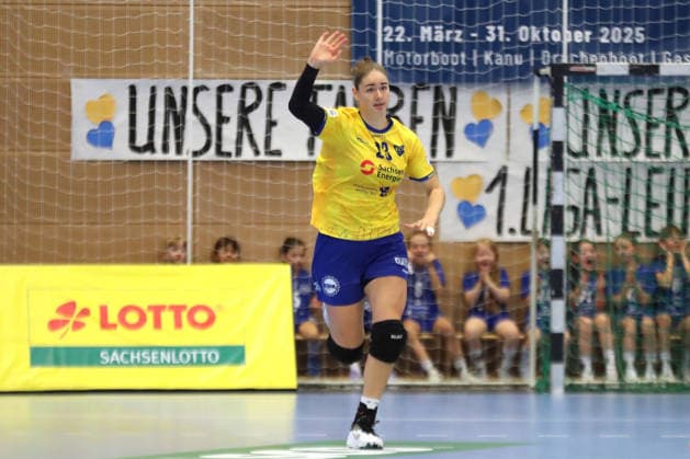 Handball, Alsco HBF1: HC Leipzig vs. Borussia Dortmund, August 29, 2026. Marlene Tucholke (23), HC Leipzig, after scoring her first Bundesliga goal for HCL. Alsco Women’s Handball Bundesliga HBF1, 2026–2027 season, Matchday 1: HC Leipzig vs. Borussia Dortmund on August 29, 2026, at the Markranstädt Sports Center Copyright: xBEAUTIFULxSPORTS JanxKaeferx
