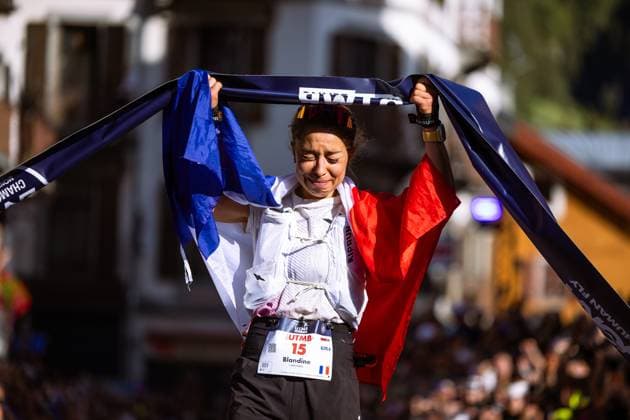 ULTRA TRAIL DU MONT BLANC A CHAMONIX PHOTOPQR LE DAUPHINE Louise RAYMOND ; Chamonix-Mont-Blanc ; 29 08 2026 ; Chamonix (Haute-Savoie) le 28 août 2026. UTMB épreuve phare 175km et près de 10000m de dénivelé au départ de Chamonix, autour du Mont Blanc, en passant par Saint Gervais-les-Bains, les Contamines, Notre Dame de la Gorge. Le lendemain au lac Combal, Courmayeur, Vallorcine, et retour à Chamonix. Sur notre photo : Blandine Lhirondel Photo: Le Dauphiné Libéré Louise Raymond Chamonix-Mont-Blanc Haute-Savoie Rhône-Alpes France  Copyright: xPHOTOPQR LExDAUPHINE MAXPPPxLouisexRAYMONDx 20260829JDL0432 20260829JDL0432