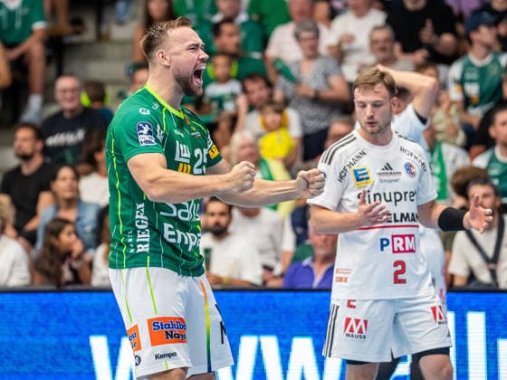 Ludvig Jurmala Astroem of Frisch Auf Goeppingen, No. 25, cheers loudly; Frisch Auf Goeppingen vs. HC Erlangen, Handball, 1st Bundesliga, Men s, 2026–2027 season, August 29, 2026, Frisch Auf Goeppingen vs. HC Erlangen, Handball, 1st Bundesliga, Men, 2026–2027 season, August 29, 2026, Goeppingen Copyright: xEibner-Pressefoto MichaelxSchmidx EP_MST