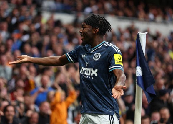 29th August 2026; Tottenham Hotspur Stadium, London, England; Premier League Football, Tottenham Hotspur versus Newcastle United; Anthony Elanga of Newcastle United celebrates after scoring his sides 1st goal in the 62nd minute to make it 0-1 JohnxPatrickxFletcher