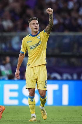 Frosinone™s Raimondo celebrates after scoring the 0-3 goal for his team during the Serie A soccer match between Fiorentina and Frosinone at the Artemio Franchi Stadium in Florence, north Italy - Saturday, August 29, 2026 -  Copyright: xMassimoxPaolone LaPressex