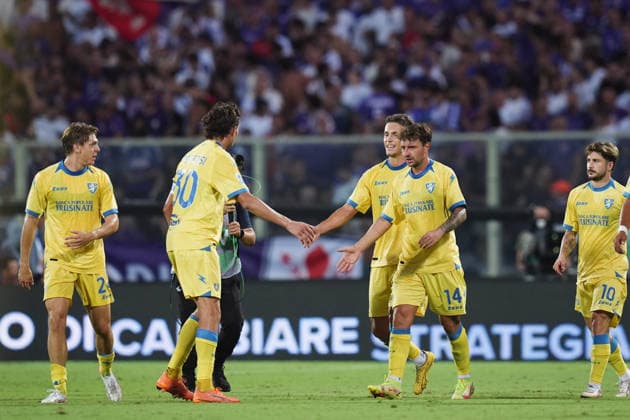 Frosinone™s Raimondo celebrates after scoring the 0-3 goal for his team during the Serie A soccer match between Fiorentina and Frosinone at the Artemio Franchi Stadium in Florence, north Italy - Saturday, August 29, 2026 -  Copyright: xMassimoxPaolone LaPressex