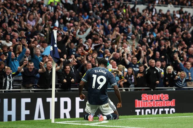 Tottenham Hotspur v Newcastle United, Premier League Anthony Elanga of Newcastle United celebrates after scoring the first goal during the Tottenham Hotspur v Newcastle United Premier League match at the Tottenham Hotspur Stadium, London, England on 29 August 2026 Credit: Tiego Grenho Every Second Media Editorial use only. All images are copyright Every Second Media Limited. No images may be reproduced without prior permission. All rights reserved. Premier League and Football League images are subject to licensing agreements with Football DataCo Limited. see https: www.football-dataco.com Copyright: xIMAGO EveryxSecondxMediax ESM-2123-0032 TiegoxGrenhox xEveryxSecondxMediax