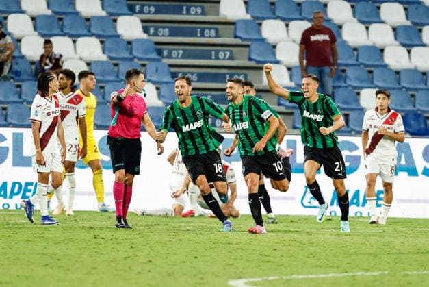 August 29, 2026, Reggio Emilia, REGGIO EMILIA: Sassuolo s Domenico Berardi jubilates with his teammates after scoring the goal during the Italian Serie A soccer match US Sassuolo vs Torino FC at Mapei Stadium in Reggio Emilia, Italy, 29 August 2026. ANSA SERENA CAMPANINI. Soccer: Serie A; Sassuolo-Torino  - ZUMAa110 20260829_zaf_a110_026 Copyright: xSerenaxCampaninix