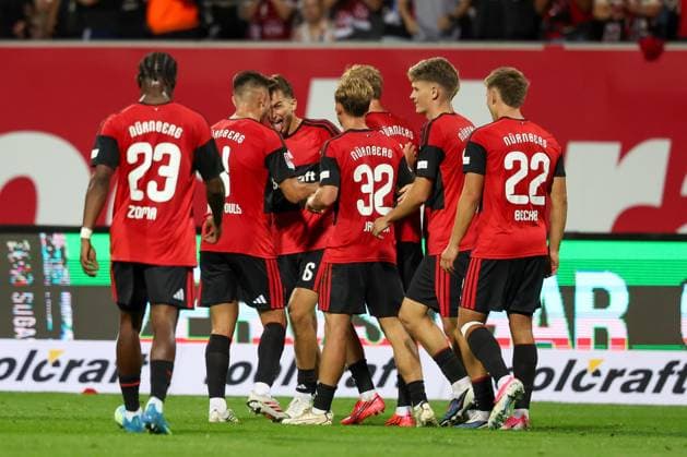 Torjubel (1FC Nuernberg) nach dem 3:0 durch Adam Markhiyev 6 (1FC Nuernberg), 1. FC Nuernberg vs. DSC Arminia Bielefeld, Fussball, Maenner, 2. Bundesliga, Saison 2026 2027, Hinrunde, 3. Spieltag, 29.08.2026 DFB regulations prohibit any use of photographs as image sequences and or quasi-video Nuernberg Bayern Deutschland *** 1. FC Nuremberg celebrates a goal after Adam Markhiyev scores the 3-0 goal, 6. 1. FC Nuremberg, 1. FC Nuremberg vs. DSC Arminia Bielefeld, Soccer, Men, 2. Bundesliga, 2026–2027 Season, First Half of the Season, Matchday 3, August 29, 2026. DFB regulations prohibit any use of photographs as image sequences and or quasi-video. Nuremberg, Bavaria, Germany Copyright: xkolbert-press MartinxAgüerax