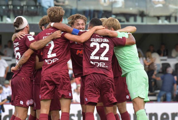 August 29, 2026, Germany, Soccer, 3rd Division, 2026–2027 Season, Matchday 3, Sportclub Arena, Verl SC Verl vs. Fortuna Köln 1–2, Final celebration by Fortuna Köln, Action, Still image, Horizontal, Facial expressions, Gestures, Celebration, Cheering, Joy, Happiness
