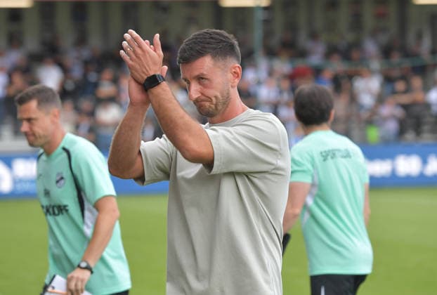 August 29, 2026, Germany, Soccer, 3rd Division, 2026–2027 Season, Matchday 3, Sportclub Arena, Verl SC Verl vs. Fortuna Köln 1–2, Orest Shala (SC Verl Coach), Action, Single Frame, Landscape, Facial Expressions, Gestures, Coach