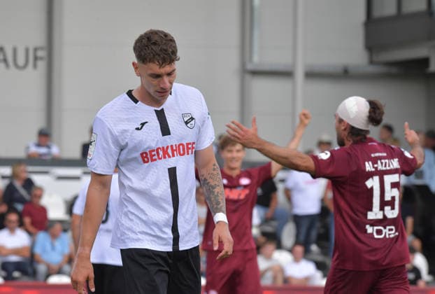 August 29, 2026, GER, Soccer, 3rd Division, 2026–2027 Season, Matchday 3, Sportclub Arena, Verl SC Verl vs. Fortuna Köln 1–2 Tim Heike SC Verl, Action, Single Frame, Horizontal, Facial Expressions, Gestures, Disappointed, Disappointment