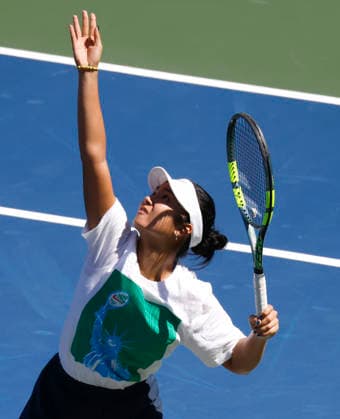 Alexandra Eala of the Philippines practices on The Grandstand Court with Naomi Osaka of Japan at the 2026 US Open Tennis Championship at the USTA Billie Jean King National Tennis Center in New York City on Saturday, August 29, 2026.  NYP20260829104 JOHNxANGELILLO