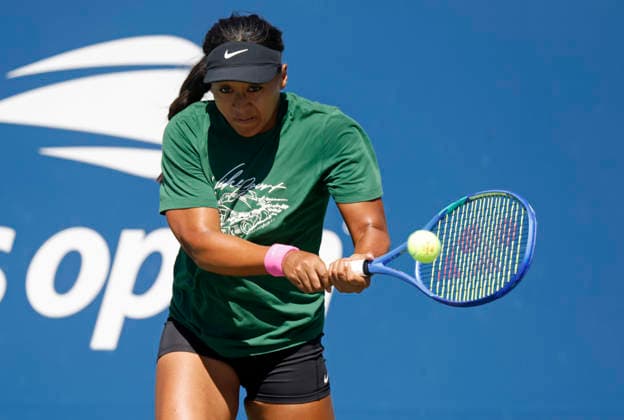 Naomi Osaka of Japan practices with Alexandra Eala of the Philippines on The Grandstand Court at the 2026 US Open Tennis Championship at the USTA Billie Jean King National Tennis Center in New York City on Saturday, August 29, 2026.  NYP20260829130 JOHNxANGELILLO