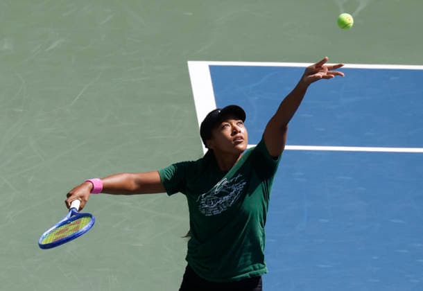 Naomi Osaka of Japan practices with Alexandra Eala of the Philippines on The Grandstand Court at the 2026 US Open Tennis Championship at the USTA Billie Jean King National Tennis Center in New York City on Saturday, August 29, 2026.  NYP20260829131 JOHNxANGELILLO