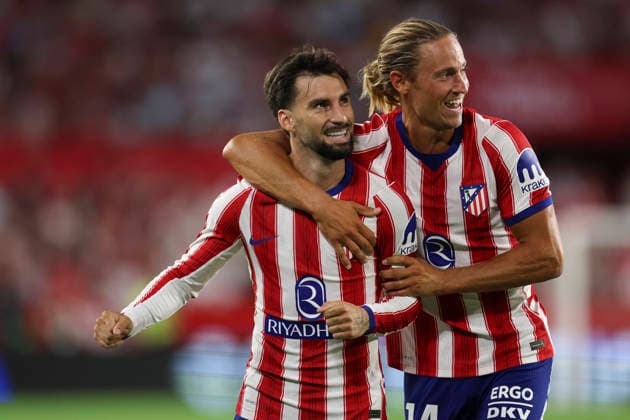 ESP: Sevilla FC - Atletico de Madrid. La Liga EA Sports. Matchday 3 Alex Baena of Atletico de Madrid celebrates after scoring the 0-3 during the La Liga EA Sports match between Sevilla FC and Atletico de Madrid played at Ramon Sanchez Pizjuan Stadium on August 29, 2026 in Sevilla, Spain. kpng Copyright: xAntonioxPozox xPRESSINPHOTOx AP_2627_SEV_ATM_037