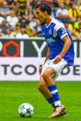 Niclas Nadj, SV Meppen, age 40, on the ball, game scene, cutout, full body, single frame, action, August 29, 2026, Aachen, Germany, soccer, 3rd Division, TSV Alemannia Aachen vs. SV Meppen, soccer, 3rd Division, TSV Alemannia Aachen vs. SV Meppen, DFB and DFL regulations prohibit any use of photographs as image sequences and or quasi-video xmhx