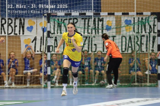 Handball, Alsco HBF1: HC Leipzig vs. Borussia Dortmund, August 29, 2026. Lisa Lammich 76. HC Leipzig celebrates a penalty throw. Alsco Women s Handball Bundesliga (HBF1), 2026–2027 season, Matchday 1: HC Leipzig vs. Borussia Dortmund on August 29, 2026, at the Markranstädt Sports Center Copyright: xBEAUTIFULxSPORTS JanxKaeferx