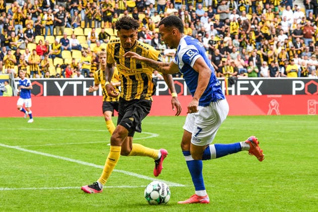 From left: Joel da Silva Kiala (Alemannia Aachen), 37; Oliver Schmitt (SV Meppen), 7; tackle, duel, dynamic, action, August 29, 2026, Aachen, Germany; soccer, 3. Liga, TSV Alemannia Aachen vs. SV Meppen, soccer, 3rd Division, TSV Alemannia Aachen vs. SV Meppen, DFB and DFL regulations prohibit any use of photographs as image sequences and or quasi-video xmhx