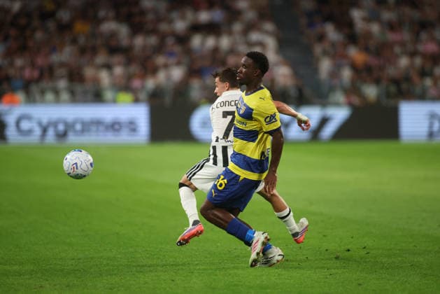 SOCCER - Serie A - Juventus FC vs. Parma Calcio Photo by IPA ABACAPRESS.COM87911516 - Conceicao of Juventus FC and Lamine Keita of Parma Calcio during the 2026 27 Italian Serie A soccer match between Juventus FC and Parma Calcio on August 29, 2026, at Allianz Stadium in Turin, Italy. Photo by Nderim KACELI Turin Italy  Copyright: xIPAxSport ABACAx