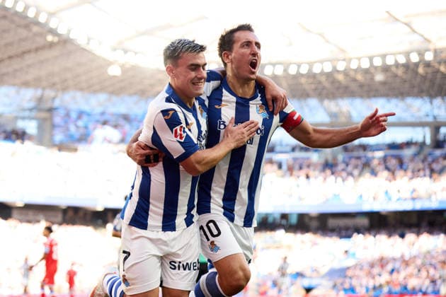Real Sociedad v RCD Espanyol - LaLiga EA Sports Ander Barrenetxea of Real Sociedad celebrates after scoring the team s first goal during the LaLiga EA Sports match between Real Sociedad and RCD Espanyol at Anoeta on August 29, 2026, in San Sebastian, Spain. San Sebastian Anoeta Basque Country Spain RL_RSOvRCDE_LALIGA_2K26_000011 Copyright: xRicardoxLarreinax