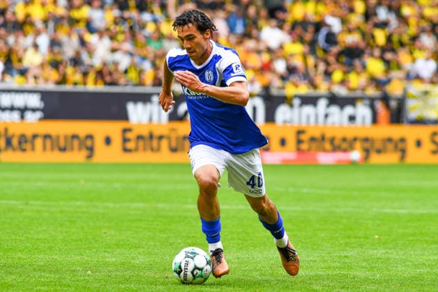 Niclas Nadj, SV Meppen, age 40, on the ball, game scene, cutout, full body, single frame, action, August 29, 2026, Aachen, Germany, soccer, 3rd League, TSV Alemannia Aachen vs. SV Meppen, soccer, 3rd Division, TSV Alemannia Aachen vs. SV Meppen, DFB and DFL regulations prohibit any use of photographs as image sequences and or quasi-video xmhx