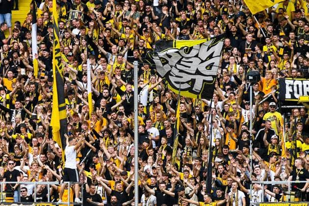 The Aachen fan section, fans, audience, spectators, atmosphere, stadium, August 29, 2026, Aachen, Germany, soccer, 3rd Division, TSV Alemannia Aachen vs. SV Meppen, soccer, 3rd Division, TSV Alemannia Aachen vs. SV Meppen, DFB and DFL regulations prohibit any use of photographs as image sequences and or quasi-video xmhx