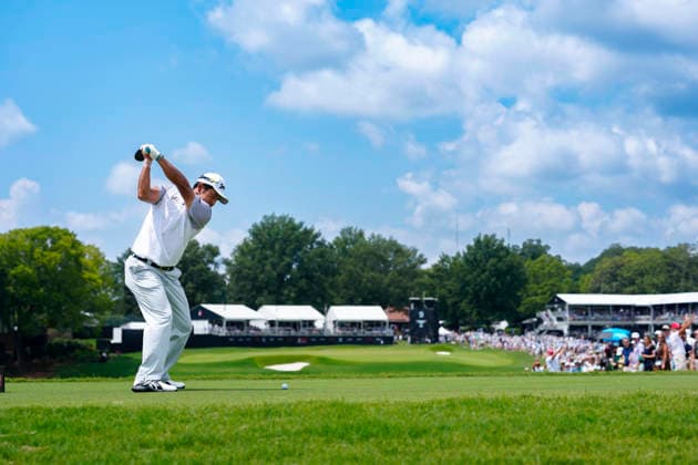 August 29, 2026, Atlanta, Georgia, USA: Hideki Matsuyama (Japan) hits his tee shot on the 9th hole, during the third round at East Lake Golf Club. PGA, Golf Herren Tour TOUR Championship  - ZUMAd212 20260829_zsp_d212_026 Copyright: xRichardxDolex