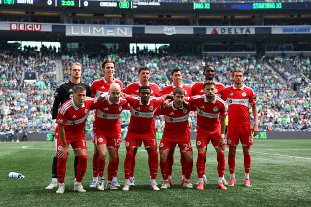 SEATTLE, WA - AUGUST 29: Players from the Chicago Fire pose for a photo before a game between the Chicago Fire and Seattle Sounders on August 29, 2026 at Lumen Field in Seattle, Washington. (Photo by Henry Rodenburg Icon Sportswire) SOCCER: AUG 29 MLS, Fussball Herren, USA Seattle Sounders FC vs Chicago Fire FC EDITORIAL USE ONLY Icon26082903