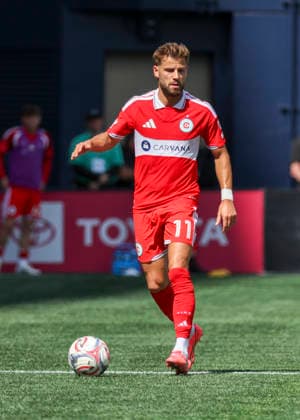 SEATTLE, WA - AUGUST 29: Chicago Fire FC forward Philip Zinckernagel (11) in action in the first half during the MLS, Fussball Herren, USA match between Chicago Fire FC and Seattle Sounders FC on August 29, 2026 at Lumen Field in Seattle, Washington. (Photo by Leslie Plaza Johnson Icon Sportswire) SOCCER: AUG 29 MLS Seattle Sounders FC vs Chicago Fire FC EDITORIAL USE ONLY Icon260829040