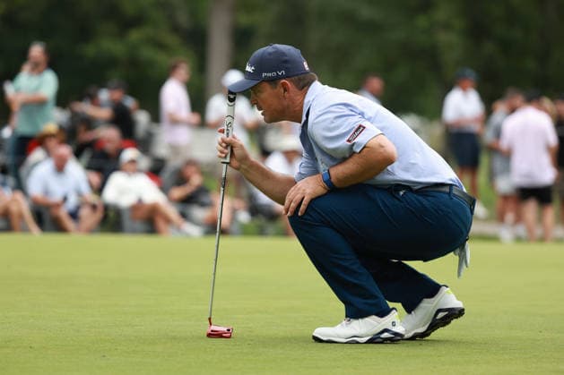 The Ally Challenge GRAND BLANC,MICHIGAN-AUGUST 29: Greg Chalmers of Australia lines up his putt on the 17th green during the second round of The Ally Challenge presented by McLaren at Warwick Hills Golf & Country Club, Grand Blanc, MI, USA Saturday, August 29, 2026. Grand Blanc Michigan United States  Copyright: xJorgexLemusx originalFilename:lemus-theallyc260829_npCKn.jpg