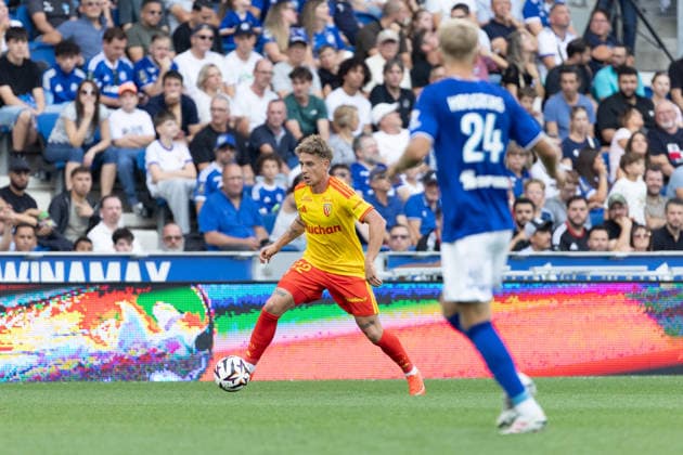 Michal Skoras Lucas Hogsberg seen during Ligue 1 26 27 game between teams of RSC Strasbourg and RC Lens at Stade de la Meinau (Benjamin Faes Ball Raw Images) Strasbourg Stade de la Meinau France Copyright: xBenjaminxFaesx 0W4A0639