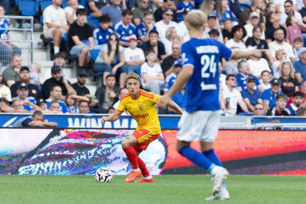 Michal Skoras Lucas Hogsberg seen during Ligue 1 26 27 game between teams of RSC Strasbourg and RC Lens at Stade de la Meinau (Benjamin Faes Ball Raw Images) Strasbourg Stade de la Meinau France Copyright: xBenjaminxFaesx 0W4A0646