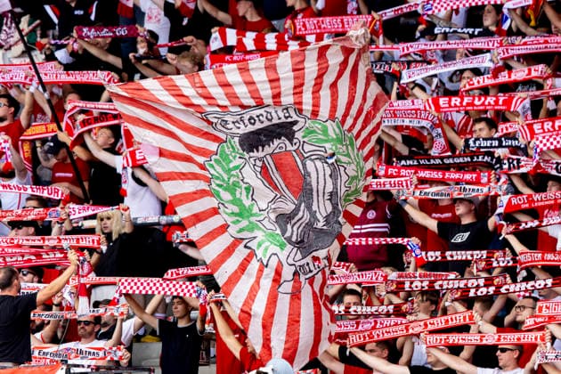 Northeast Regional League: FC Rot Weiß Erfurt vs. BFC Preussen Erfurt, August 29, 2026; FC Rot Weiß Erfurt Fans; Northeast Regional League: FC Rot Weiß Erfurt vs. BFC Preussen, Steigerwaldstadion, Erfurt, August 29, 2026 Copyright: xBEAUTIFULxSPORTS Duehringx