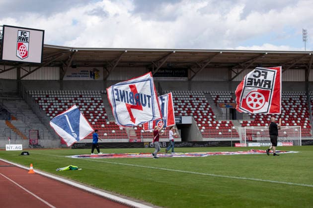 Regionalliga Nordost: FC Rot Weiß Erfurt vs. BFC Preussen Erfurt, August 29, 2026; Flag Bearer: FC Rot Weiß Erfurt; Regionalliga Nordost: FC Rot Weiß Erfurt vs. BFC Preussen, Steigerwaldstadion, Erfurt, August 29, 2026 Copyright: xBEAUTIFULxSPORTS Duehringx