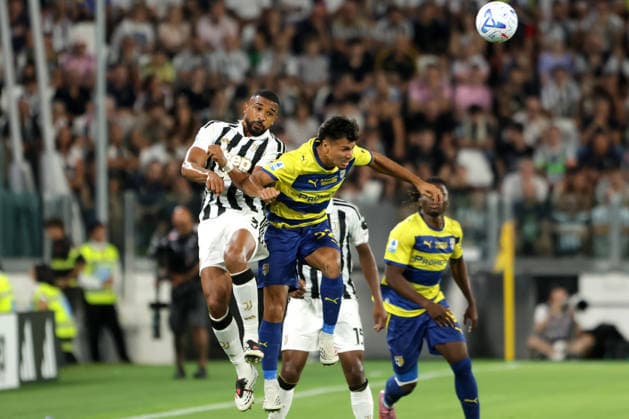 GLEISON BREMER, Juventus, CHRISTIAN ORDONEZ, Parma, Serie A, 2026-27, Juventus vs Parma 2-0, 29-08-2026, Contrasto, Action SERIE A 2026-27 JUVENTUS-PARMA 2-0
