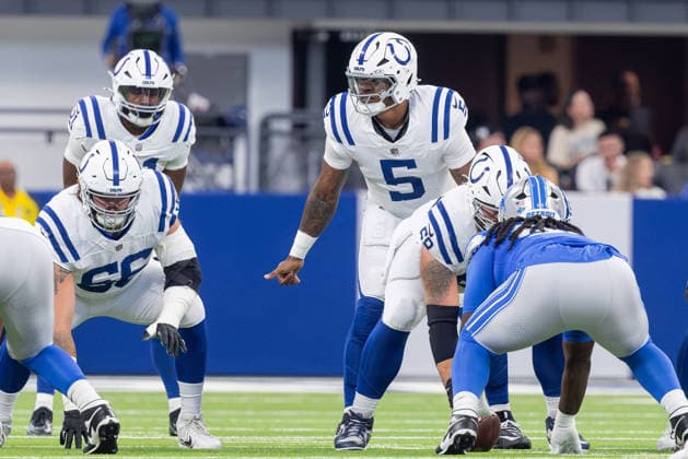 August 29, 2026, Indianapolis, Indiana, U.S: Indianapolis Colts quarterback Anthony Richardson (5) calls a play at the line during the preseason game between the Detroit Lions and the Indianapolis Colts at Lucas Oil Stadium, Indianapolis, Indiana. Indianapolis U.S - ZUMAs304 20260829_zaf_s304_036 Copyright: xScottxStuartx