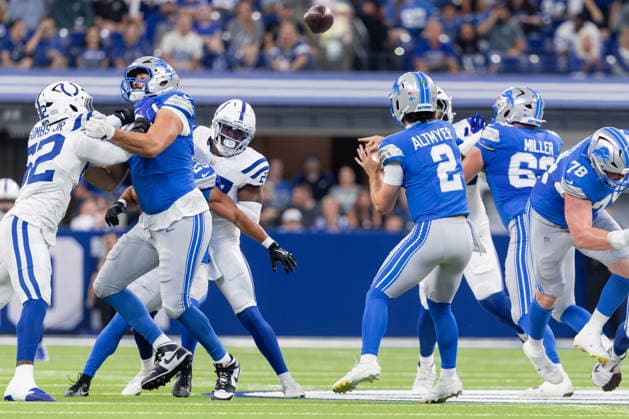 August 29, 2026, Indianapolis, Indiana, U.S: Detroit Lions quarterback Luke Altmyer (2) passes over the line during the preseason game between the Detroit Lions and the Indianapolis Colts at Lucas Oil Stadium, Indianapolis, Indiana. NFL, American Football Herren, USA 2026 Lions 25-16 Colts  - ZUMAs304 20260829_zaf_s304_032 Copyright: xScottxStuartx