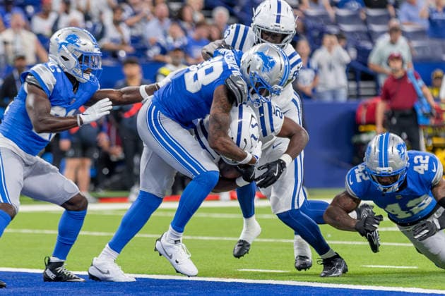 August 29, 2026, Indianapolis, Indiana, U.S: Indianapolis Colts running back DJ Giddens (21) scores on a run during the preseason game between the Detroit Lions and the Indianapolis Colts at Lucas Oil Stadium, Indianapolis, Indiana. Indianapolis U.S - ZUMAs304 20260829_zaf_s304_048 Copyright: xScottxStuartx