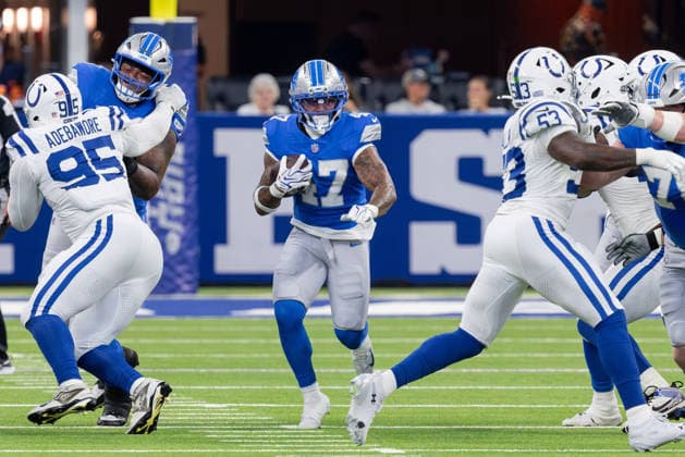 August 29, 2026, Indianapolis, Indiana, U.S: Detroit Lions running back Treyveon Williams (47) carries the ball during the preseason game between the Detroit Lions and the Indianapolis Colts at Lucas Oil Stadium, Indianapolis, Indiana. NFL, American Football Herren, USA 2026 Lions 25-16 Colts  - ZUMAs304 20260829_zaf_s304_046 Copyright: xScottxStuartx