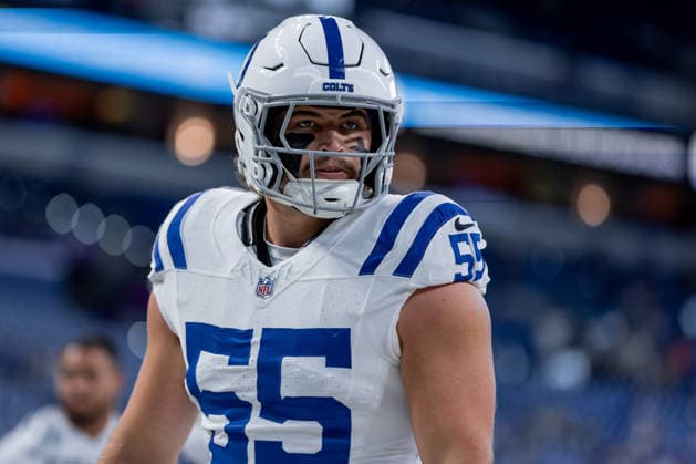 August 29, 2026, Indianapolis, Indiana, U.S: Indianapolis Colts defensive lineman Caden Curry (55) warms up prior to the preseason game between the Detroit Lions and the Indianapolis Colts at Lucas Oil Stadium, Indianapolis, Indiana. Indianapolis U.S - ZUMAs304 20260829_zaf_s304_055 Copyright: xScottxStuartx